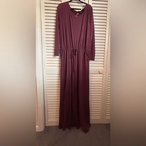 Zenana Premium Long Sleeve Drawstring Waist Jumpsuit - Plum